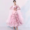 Stage Wear Pink Ballroom Dance Competition Dress For Woman Standard Waltz Performance Clothes Long Sleeves Modern Dancewear Costumes