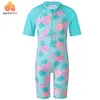 Two-Pieces BAOHULU Cyan Flower Baby Girl Swimsuit UV UPF50 Kids Girls Swimwear for 3-12 Years Children Swimming Suit Beachwear 230606