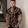 Mäns casual skjortor Summer Men's Shirt Digital Printing Gold Chain Street Clothing Kortärmad lapel tunn snabb torkning