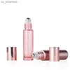 Fragrância 12 pçs/lote 5ml/10ml Rose Gold Roll On Garrafa de Vidro Grosso Vazio Frascos de Óleo Essencial de Perfume com Rolo de Aço Inoxidável L230523