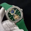 Nouveau Sport Cadran Vert Automatique Phase De Lune Tourbillon Montre Pour Homme Boîtier En Acier Bracelet En Caoutchouc Vert Montres De Haute Qualité 10 Couleur Bonjour 2327