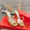 Heel Platform Sandals Rene Caovilla Designer Flower Rhinestone Crystal Pendant Women Shoe 35-43 Water Drill Snake Winding 13CM High