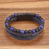 Charm Bracelets Trendy Blue Beads Leather Bracelet For Men High Quality Male With Steel Magnet Cool Jewelry Gift