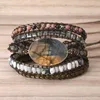 Chain Labradorite Stone Vintage Leather Armband Mix Stones Pärlor Kvinnor 5 lager Wrap Armband Boho Handgjorda armbandsmycken Gift 230606