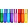 1/5/10PCS 10ml Portátil Vidro Grosso Frasco de Perfume Óleo Essencial Viagem Recarregável Fosco Colorido Roller Ball Garrafa G38B