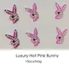 Dekoracje gwóźdź 10pcs luksus urok Pink alumn Bunny DIY Glitter 3D Jewelry Crafts Akcesoria 230606