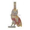 Hänghalsband Mens Hip Hop 18K Gold Mticolor Cubic Zirconia Owl Halsband Twist Chain Iced Out Animal Cartoon Rapper Jewelry Gift DHFHP