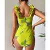 Maillot de bain Sexy maillot de bain à volants sangle Biquinis Feminino 2023 maillots de bain jaune imprimé maillot de bain brésilien Bikini ensemble Mujer plage 230605