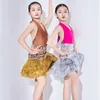 Stage Wear 2023 Bambini Vestito da ballo latino per ragazze Tuta sexy Gonne di seta brillante Vestito Concorso Chacha DN15456