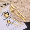 Dinnerware Sets 16pcs Gold Cutlery Set 18/10 Stainless Steel Tableware Knife Fork Spoon Flatware Dishwasher Safe Gift Box