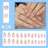 Unhas Postiças 24 Pçs Azul Rosa Ondulado Amêndoa Simples Com Cola Design Francês Vestível Capa Completa Falsa Press On Tips Art