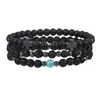 6mm Natural Lava Stone Handmade Cross Beaded Strands Charm Bracelets Party Club Elastic Sports Jewelry For Men