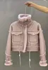 Jackets Girls Winter Fur One-piece Jacket For Kids Motorcycle Thick Stand Collar Splicing Short Coat Children Warm Overcoat