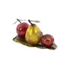 Colorful Faux Red Apple and Yellow Pear Fruit Table Top D cor on Bronze Metal Leaf Tray, 19 W x 10 L x 9 H