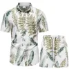 Мужские пластинки 2 куски гавайских рубашек с коротким рукавом летние пляжные повседневные рубашки набор мужского пола цветочная модная праздничная костюма 230607
