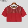 INCERUN Moda Casual Estilo Novo Men's Respirável Mesh Camiseta Crop Tops Manga Curta 2023 Patchwork Cropped T-Shirts S-5XL L230520