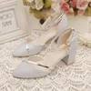 Womens Bridal Sexy Wedding Party Square Heel Pumps for Ladies Women Fashion Golden High Heel Ladies Shoes Silver High Heels