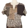 Blusas femininas de alta qualidade personalizadas patchwork leopardo morcego manga curta decote entalhado casual senhoras tops camisas blusa para mulheres mãe