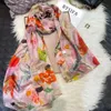 Sarongs White100% Silk Scarf Women Scarves Bufandas Summer Beach Sals Foulard Fall Winter Brand Flower Design Long Neck Hijabs 230605