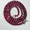 Hq Gems S925 Sliver Plaqué Or Blanc 4mm Tennis Link Lab Ruby Sapphire Stone Tennis Bracelet