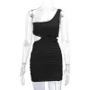 XS Designer Sexy Holle Uitgesneden Jurk Zomer Vrouwen One-Schouder Bodycon Mini Jurken Street Party Night Club Wear Elegante vestidos Bulk Groothandel Kleding