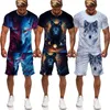 Herren Trainingsanzüge Klassischer Wolf 3D-Druck T-Shirts/Sets Sommer Männer Frauen T-ShirtShorts Anzug Persönlichkeit Jogger Trainingsanzug Hip Hop Streetwear