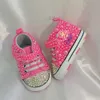 First Walkers Handmade Bow Pearl S Baby Girls Chaussures Hair Band First Walker Sparkle Christmas Crystals Crystals Princess Shoes Douche 230606