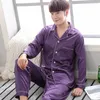 Pijamas masculinos roxos pijamas masculinos 2pc camisa calças conjuntos de pijama primavera outono seda seda camisola robe roupas L - XXXL