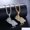 Colares com Pingente Nova Moda Hip Hop Fl Diamante Congelado Ouro Sier Owal Colar Rapper Animal Jóias Amantes Presentes Para Homens Mulheres D Dh1Tl