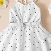 Girl's Dresses Elegant Little Girl Summer Dress V Neck Sleeveless Elastic Waist Multi Layer Dot med Wasitbelt pannband 1-6T R230607