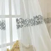 Rideau français bleu fleur brodé perles Tulle pour salon chambre blanc Transparent Voile voilages porte Kitch