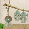 Ketting Oorbellen Set Etnische Stijl Retro Sieraden Voor Vrouwen Boho Antiek Geometrisch Legering Uitgehold Kwastje En