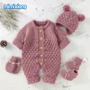 Rompers Baby Rompers Caps Clothes Sets born Girl Boy Knitted Jumpsuits Outfits Autumn Winter Long Sleeve Toddler Infant Overalls 2pcs 230606