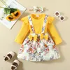 Clothing Sets 3pcs Winter born Baby Girls Clothes Set Long Sleeves Romper Bodysuit Top Skirt 3 6 9 12 16 18 24 Months Headband Outfits 230606