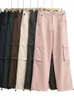 Calças Femininas GOPLUS Cargo Cintura Alta Calças de Moletom Largas Coreanas Calças de Inverno de Perna Larga Soltas Pantalon Preto Femme C11978