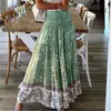 Kjolar boho casual tryck maxi kjol kvinnor sommar mode sexig hög midja kvinnor rosa strand blommor aline lång 230607