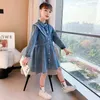 Mädchenkleider Frühling Kinder Kleinkind Langarm für Mädchen Umlegekragen Denim Prinzessin Kleid mit Knopf 4-14 Teenager Mädchen Kleidung R230607