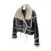 Jackets Girls Winter Fur One-piece Jacket For Kids Motorcycle Thick Stand Collar Splicing Short Coat Children Warm Overcoat