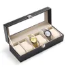 Caixa de exibição de relógio de pulso com 6 compartimentos Caixa organizadora de armazenamento de joias com capa de exibição de relógios de joias Organizador de exibição de relógios 282C