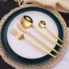 Dinnerware Sets 16pcs Gold Cutlery Set 18/10 Stainless Steel Tableware Knife Fork Spoon Flatware Dishwasher Safe Gift Box