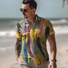 Camisas casuais masculinas Camisa lisa estampada com decote em O Roupas masculinas Estilo havaiano Blusa de praia masculina de manga curta de tamanho grande