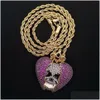 Pendentif Colliers Nouvelle Mode 18K Or Hip Hop Personnalisé Squelette Coeur Brisé Chaîne Collier Colorf Glacé Violet Cz Cubic Zir Dh1Sw