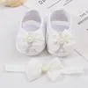 First Walkers 0-12M Filles Baby Shower Chaussures Et Bandeau Ensemble Bowknot Tressé Mary Jane Robe Plate