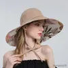 Wide Brim Hats For Woman Leaf Summer Mid-air Top Can Tied With Bucket Hat Sunscreen R230607