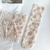 Meias de seda com bordado floral de verão Meias de renda transparente ultrafinas Meias femininas com babados respiráveis Meias compridas soltas