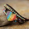 Chain Cool Black Big Heart Center Stone Chakra Spiritual Wristband Leather Wrap Bracelet Girls Energy Anxiety Jewelry 230606