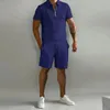 Męskie ścieżki letnie krótkie sange cienkie koszulki polo krótkie 2 -częściowy kombinezon Suit Men Solid Set Casual Jogging Sportswear 230607