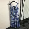ヴィンテージプリント女性スリングドレスデザイナー夏のカジュアルスカート休暇パーティードレス婦人服