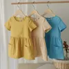 Vestidos femininos moda algodão linho verão vestido feminino amarelo casual manga curta vestido infantil com bolsos TZ20 230606