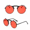 Coche Steampunk Flip gafas de sol UV400 Vintage marco redondo Metal gafas gótico Steampunk estilo moda hombres Wmoen gafas de sol